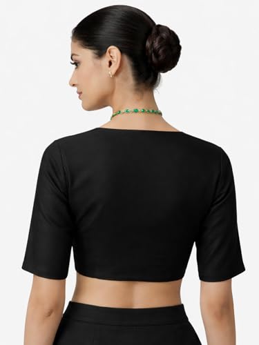 Thevasa Women's Taffeta Deep V Blouse (Taffeta Black, 44)