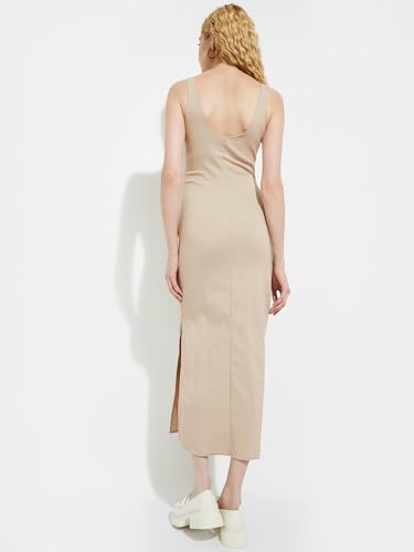 Max Women's Nylon A-Line Midi Dress (SP25DRS02_Beige