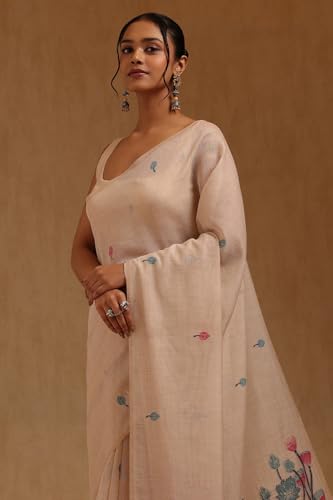 Soch Womens Beige Chanderi Woven Designs Saree