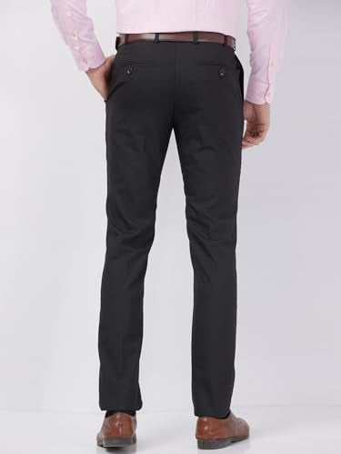 Raymond Men Slim Fit Checks Pattern Poly Viscose Blend Flat Front Formal Trouser Black