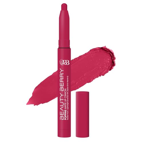 PREMIUM Poppins Matte Lip Crayon Lipstick for Women | Long Lasting Non Transfer Retractable Lip Crayon | Smudge Proof & Waterproof Lipstick Enriched with Jojoba Oil & Vitamin E (16 - False Mauve, 3g)-SH7711