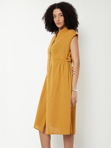 Max Kalki x Max Women Solid Midi Dress(Yellow_XL)