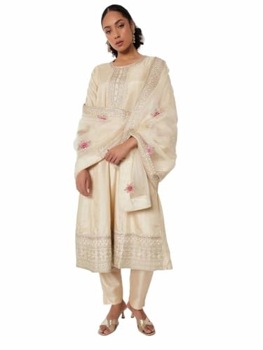 Max Women's Polyester Kurta Set (SRCTKST58015_Off White