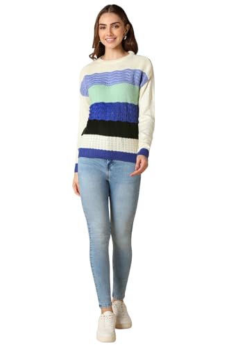 Allen Solly Women's Acrylic Crew Neck Sweater (AHSWCRGHI11021_Cream