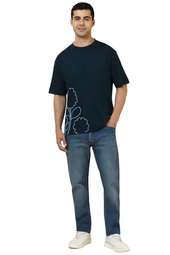 Allen Solly Men Navy Embroidered Crew Neck T-Shirt