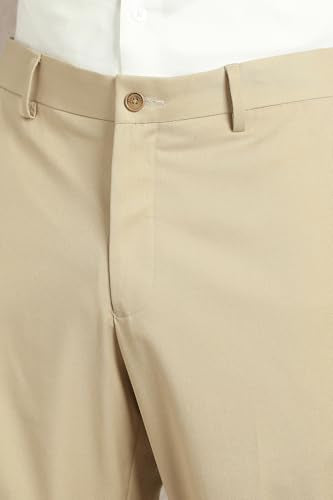 Men Beige Solid Flat Front Formal Trousers