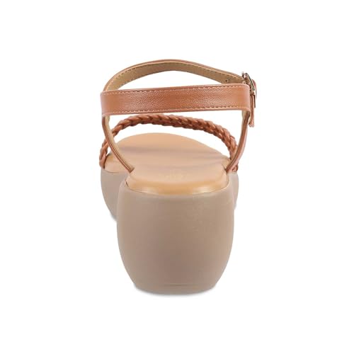 tresmode SEEV Women's Wedges Sandals Platform Heels Tan, 3 UK / 36 EU - Round Open Toe Comfortable Soft Footwear