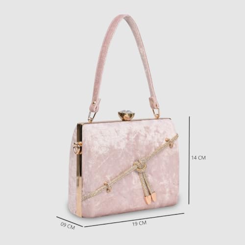ESBEDA Babypink Color Crystal Belt Top Handle Clutch