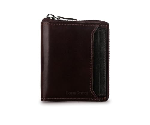 LOUIS STITCH Spanish Leather Bifold Zipper Wallet Purse for Men | RFID Protected Purse with 5 Card Slots, 1 Cash Compartment and 1 Transparent Card Holder, Genuine Leather, Brown (LSWL-11-ZLOPBB)