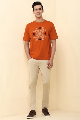 Allen Solly Men Orange Graphic Print Crew Neck T-Shirt