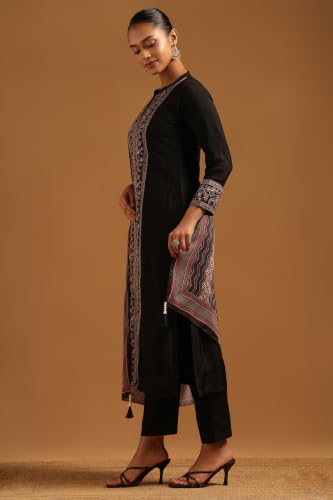 Soch Womens Black Dola Silk Floral Embroidered Salwar Suit