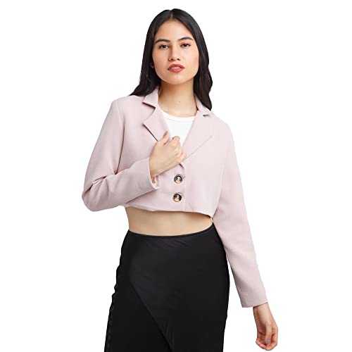Zink London Women's Pink Solid Cropped Blazer