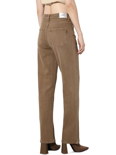 ONLY Women's Solid Straight Fit Mid-Rise Brown Jeans