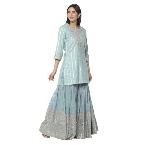 BIBA Women's Polyester Kurta Set (SKDMEWAR10858SS25POWBLU_Powder Blue