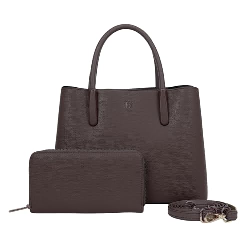 ITTI Steller Handheld Structured 3-Compartment Handbag Purse for Women with Free Matching Wallet | Elegant Daily & Work Use Bag (Coffee)