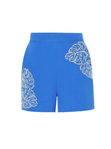 VERO MODA Women Embroidered Blue Cotton Regular Fit Mini Length High Rise Shorts