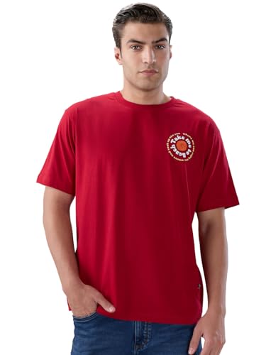 Status Quo Men's Oversized Half Sleeves Round Neck T-Shirt with Back Typography Print | 100% Cotton | Maroon | XL