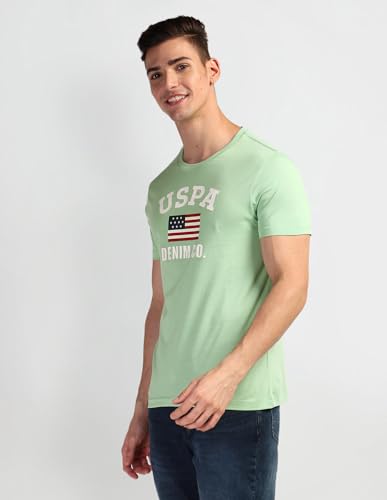 U.S. POLO ASSN. Mens Solid Half Sleeve Graphic Round Neck T-Shirts (UDTSHS0851_LT. Green_L)