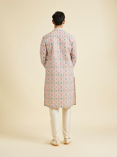 Manyavar Men's Cotton Blend Hexagon Printed Kurta Pyjama Set(Cream,S)