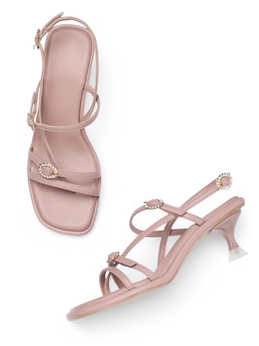 Marc Loire Women Embellished Fashion Sandals with Kitten Heels (Nude, UK Footwear Size System, Adult, Women, Numeric, Medium, 4)
