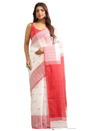 Soch Womens Red Cotton Jamdani Woven Saree