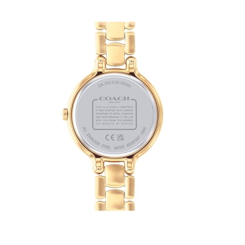 COACH Women Chelsea Qtz Basic Green Round Dial Analog Watch|Ionic Plated Thin Gold Steel Material|Gold Color Band - 14504251