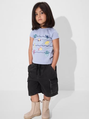 The Souled Store Aqua Life Girls Short Sleeves Round Neck Blue Printed Regular Fit Cotton T-Shirts (2-8 Yrs)