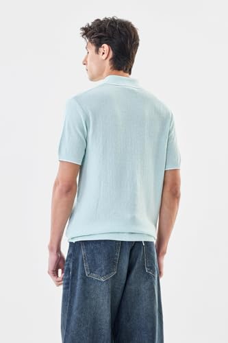 SNITCH Men’s Polo Core Lab T-Shirt | Textured Knit Design with Buttoned Closure | 100% Cotton Fabric for Breathable Comfort & Casual Wear | Light Green