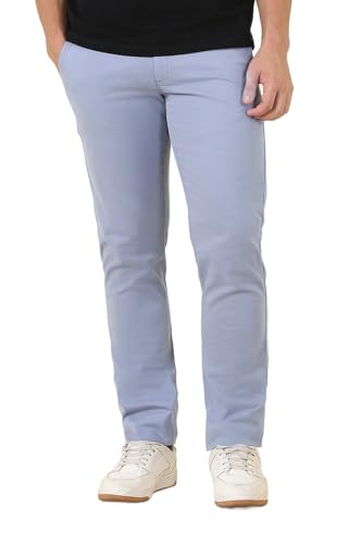 Men Light Blue Solid Casual Trousers