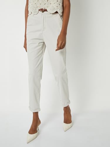 Max Women Solid Trousers with Braided Belt(Off White_34,)
