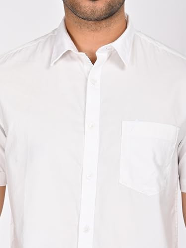 Cotton Half Sleeve Solid Shirt for Men by Indian Terrain, White, X-Large