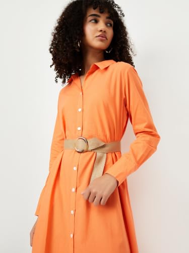 Max Women's Cotton A-Line Midi Dress (WB55001_Orange