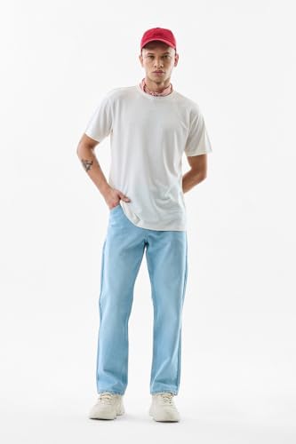 SNITCH Men Jeans | Relaxed Fit Mid Rise Solid Pattern | 100% Cotton Woven Fabric with Button Closure & Five Pockets | Durable & Comfortable Casual Wear |Light Blue