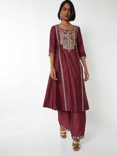 Max Women Embroidered A-line Kurta Set (Red_S)