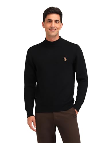 U.S. Polo Assn. Denim Co. Mens Black Solid Long Sleeve Cotton Classic Pullover Sweater (UDSWE0298_Black_)