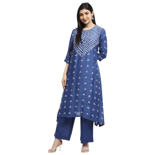 Biba Women Blue Shantoon Asymmetric Kurta Set_40