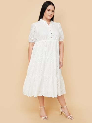 Max Women's Cotton Blend A-Line Below The Knee Dress (DTI3804P_Ivory