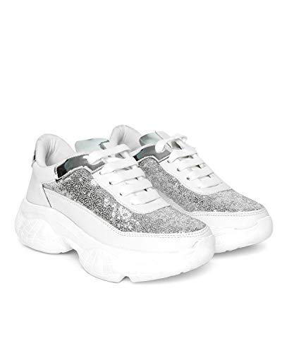 LENSBURY Women's Shoes for Walking Gym Training, Casual, Sports, Slip-On, Lightweight Lace up Athletics Slipon Running Sneaker for Ladies and Girls LBCNV6015WT-38 White
