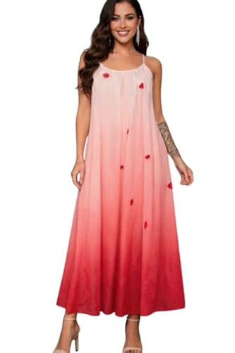 JR Urban Women’s Summer Long Dress | Red Ombre Sleeveless Maxi Dress | Lightweight Flowy Beach Dress | Free Size