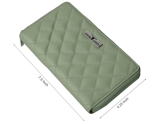 URBAN FOREST Grace Quilted Mint Green Leather Wallet/Clutch for Women