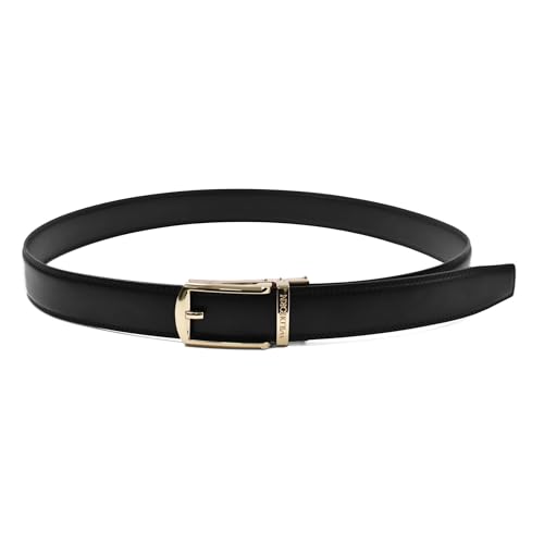 WildHorn Men’s Leather Belt Gift Set | Genuine Leather belt Strap with 2 Interchangeable Buckles | Formal & Casual Wear Adjustable Belt | Automatic lock leather belt for men (Gold & Silver)