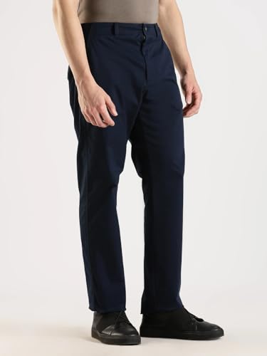 Straight Fit Solid Mid Rise Trouser