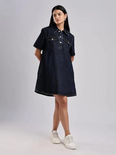Calvin Klein Jeans Cotton Spread Collar Denim Dress