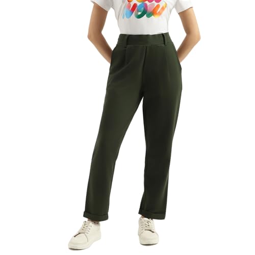 UNITED COLORS OF BENETTON Solid Narrow Fit Trousers (Size: XS)-25P3DI4DF00JG22M Green