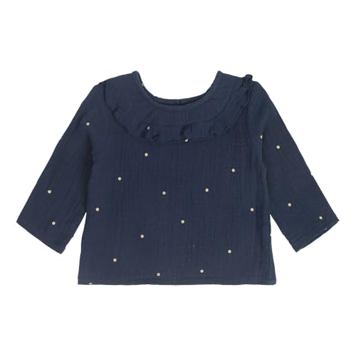 Hopscotch Girls Full Sleeves Blue Polka Dot Pure Cotton T-shirt (0-3 Months)