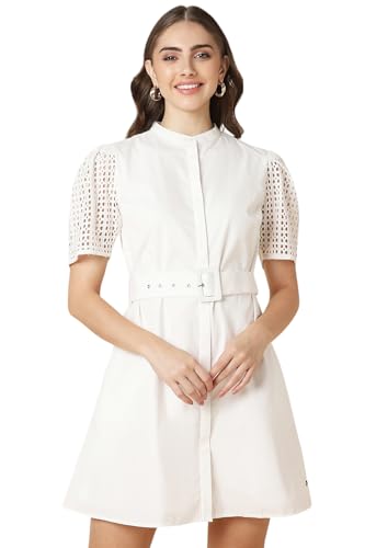 Allen Solly Women's Cotton Modern Mid-Thigh Length Dress (AHDRWRGF353413_White