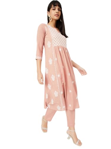 Max Women's Cotton Blend Kurta Set (CTKST54046_Brown