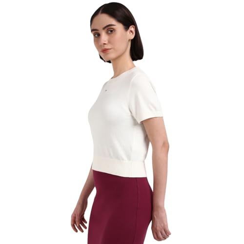 Tommy Hilfiger Off White Cotton Solid Women Sweater