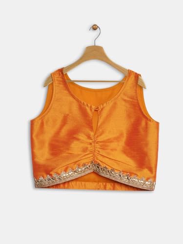 studio rasa Girls Dupion Kalidaar Embellished Lehenga Set for Festive Wedding Party(GLC62501/5-6_Orange_5-6 Y)