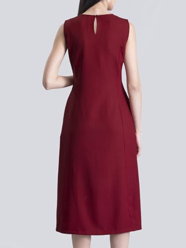 FableStreet Women's Polyester Stylised Neck A Line Midi Dress - Red
